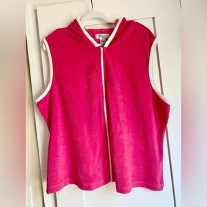 Sutton Studio Hot Pink white trim Sleeveless Zip-Up Y2K Terry Hoodie 3x Barbie